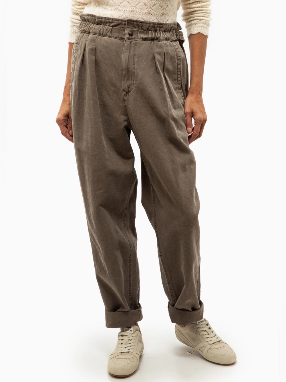 NWT Isabel Marant Etoile Neriah Pants Pleated Brown Trousers Linen Blend 34 US 2